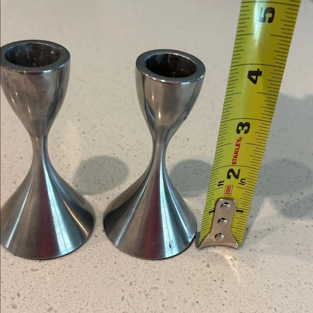 Vintage Hourglass Stainless Steel Candle Holders - Pair - Picture 7 of 13